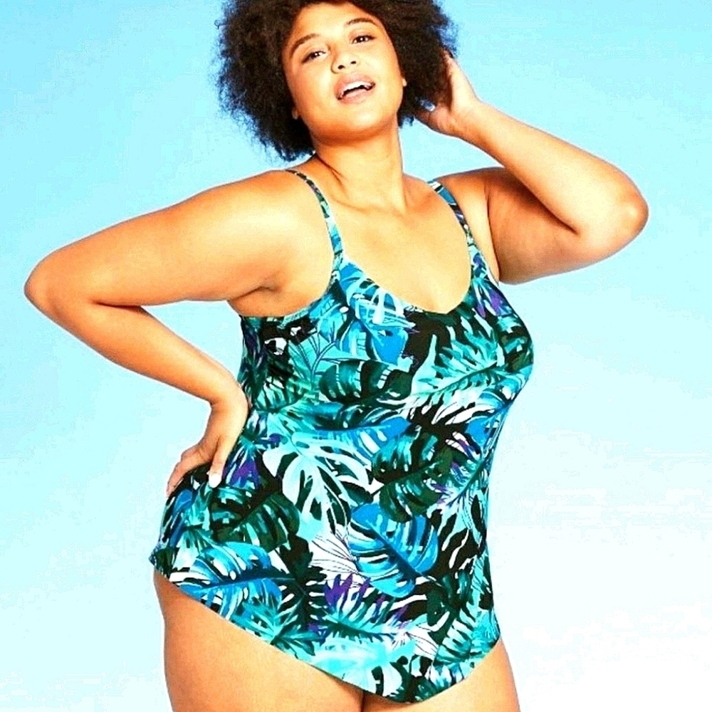 Aqua Green Tropical Print Flowy Tankini Top Sizes 20W #